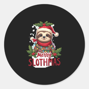 Funny Sloth Julafton Ljus Merry Slothmas Sloth Chr Runt Klistermärke
