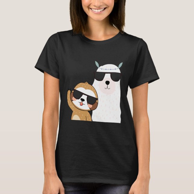 Funny Sloth Llama Wearing Sunglasses Coola Animals T Shirt (Framsida)