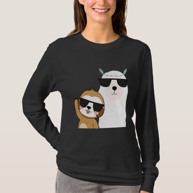 Funny Sloth Llama Wearing Sunglasses Coola Animals T Shirt (Framsida)
