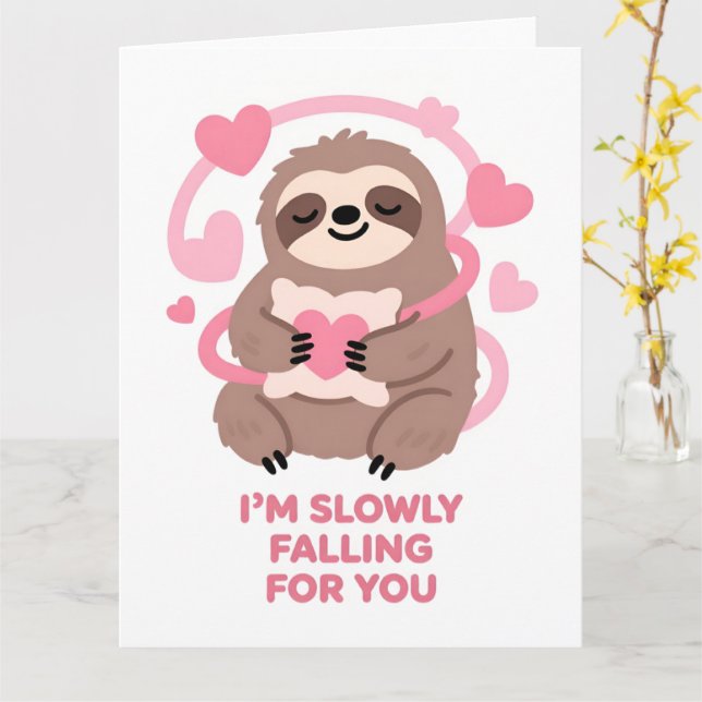 Funny Sloth Love Valentine Greeting Card Kort (Gul blomma)