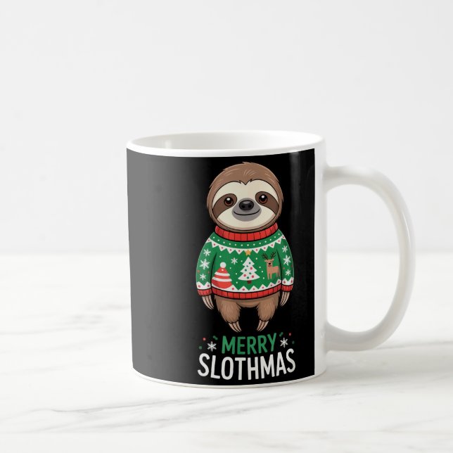 Funny Sloth Lover Christmas Merry Slothmas Ugly Ho Kaffemugg (Höger)