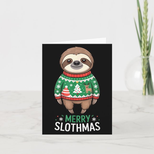Funny Sloth Lover Christmas Merry Slothmas Ugly Ho Kort (Framsida)