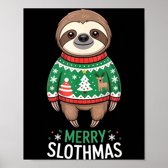 Funny Sloth Lover Christmas Merry Slothmas Ugly Ho Poster (Framsidan)