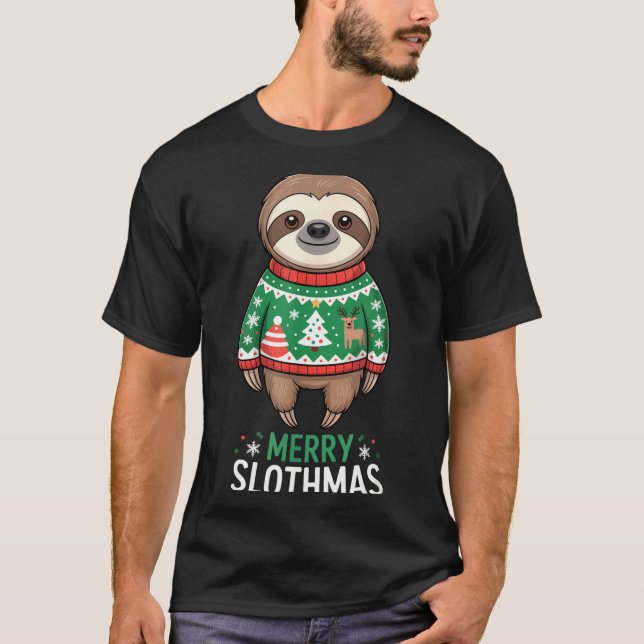 Funny Sloth Lover Christmas Merry Slothmas Ugly Ho T Shirt (Framsida)