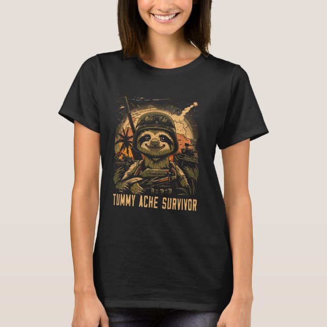 Funny Sloth meme Stomach Tummy Ache Survivor T Shirt (Framsida)