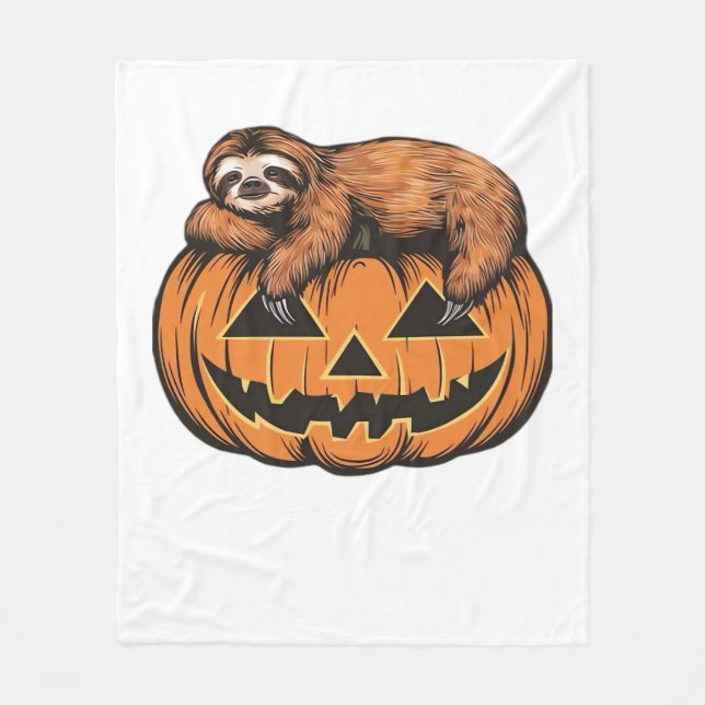 Funny Sloth på Halloween Pumpkin Essential T-Shirt Fleecefilt (Framsidan)