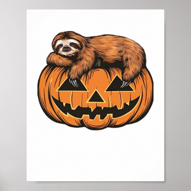Funny Sloth på Halloween Pumpkin Essential T-Shirt Poster (Framsidan)