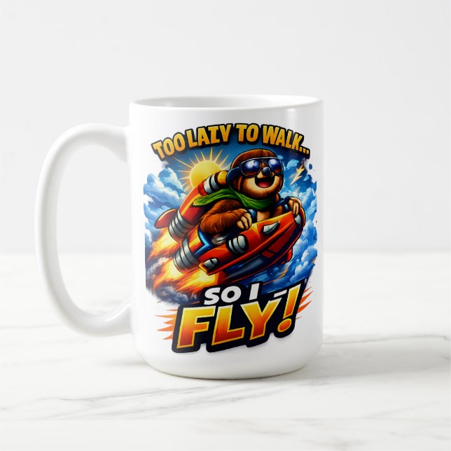 Funny Sloth Rocket Meme, Too Lazy to Walk So I Fly Kaffemugg (Vänster)