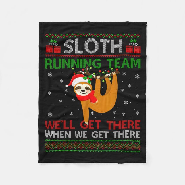 Funny Sloth Running Team Xmas Lights Ugly Sloth Ch Fleecefilt (Framsidan)
