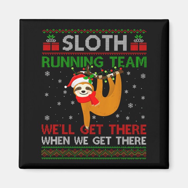 Funny Sloth Running Team Xmas Lights Ugly Sloth Ch Magnet (Framsidan)