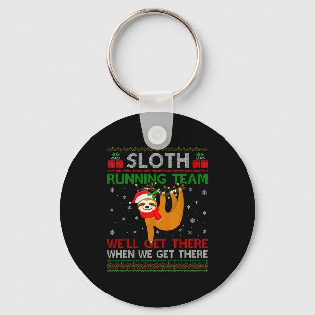 Funny Sloth Running Team Xmas Lights Ugly Sloth Ch Nyckelring (Framsida)