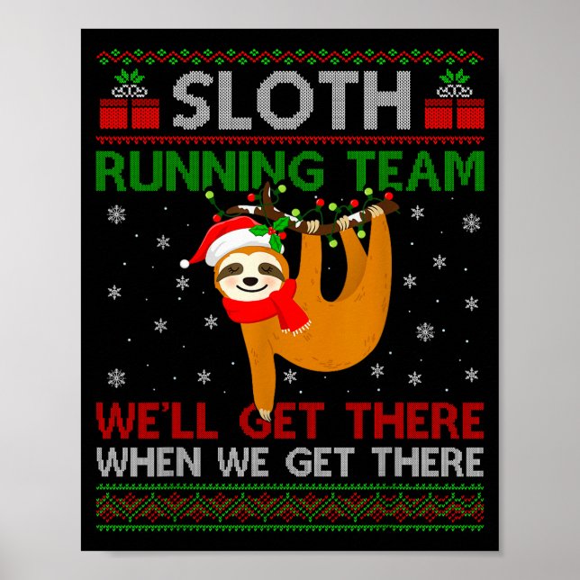 Funny Sloth Running Team Xmas Lights Ugly Sloth Ch Poster (Framsidan)