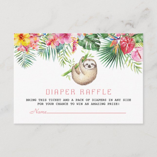 Funny Sloth Tropical Flowers Ram Diaper Raffle Tilläggskort (Framsida)