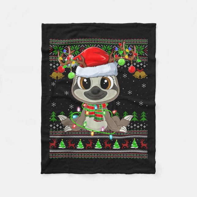 Funny Sloth Ugly Christmas Sweaters Holiday Santa  Fleecefilt (Framsidan)