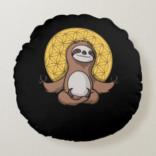 Funny Sloth Zen Yoga Meditation Animal Rund Kudde