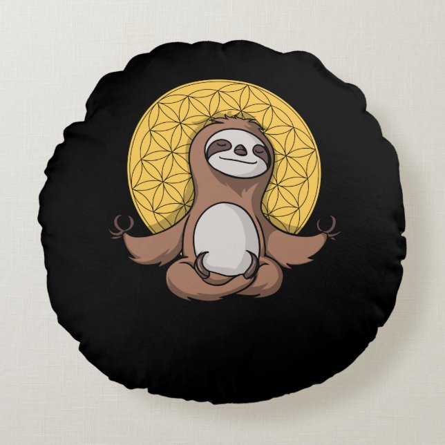 Funny Sloth Zen Yoga Meditation Animal Rund Kudde (Framsidan)