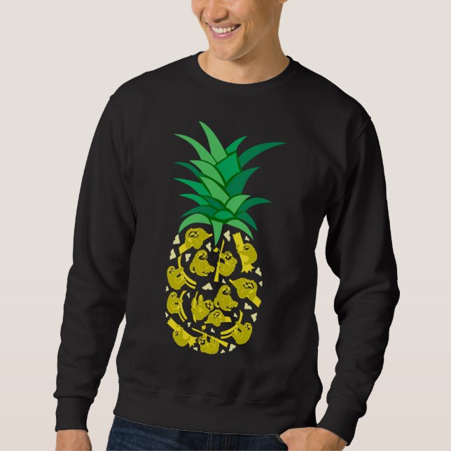 Funny Sloths Bygger en ananas frukt Lång Ärmad Tröja (Framsida)