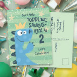 Funny Småbarn Boy's T-Rex Birthday-inbjudan Inbjudan Vykort<br><div class="desc">Du kommer att behöva en bra känsla av humor med en småbarn-pojke som kommer in i de "fruktansvärda två". Den här söta och roliga födelsedagsfest inbjudan-användan är ett stort spel på ord med sin "Småbarn-Saurus-Rex" beskrivning av den lilla födelsedagspojken. Det är ett underbart sätt att fira en tvååring eller att...</div>