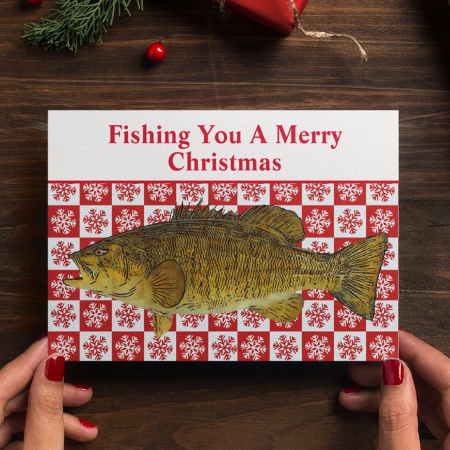 Funny Smallmouth Bass Fishing Pun God Anpassningsb Helgkort (Smallmouth bass custom funny fishing pun Christmas Card.)