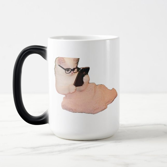 Funny Smart Cat with Glasses Mug - Cute Office Dec Magisk Mugg (Vänster)