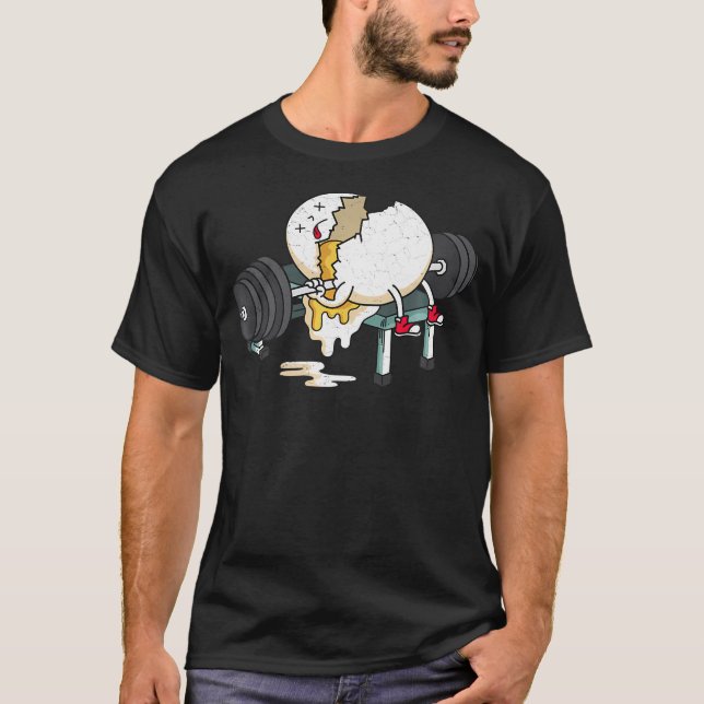 Funny Smaschad Egg Fitness Gym Barbells Liiting Wo T Shirt (Framsida)