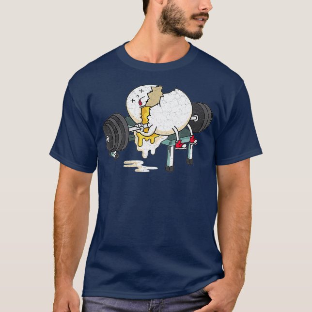 Funny Smaschad Egg Fitness Gym Barbells Lyiting T Shirt (Framsida)
