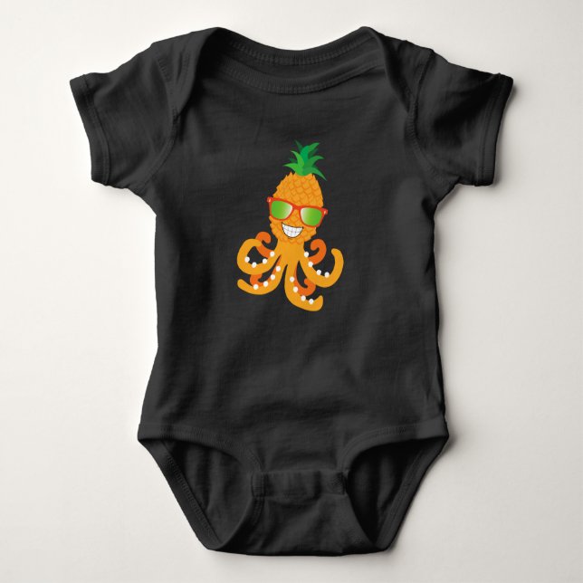 FUNNY SMILING EXOTIC TROPICAL PINEAPPLE OCTOPUS T SHIRT (Framsida)