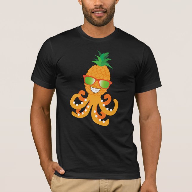 FUNNY SMILING EXOTIC TROPICAL PINEAPPLE OCTOPUS T SHIRT (Framsida)