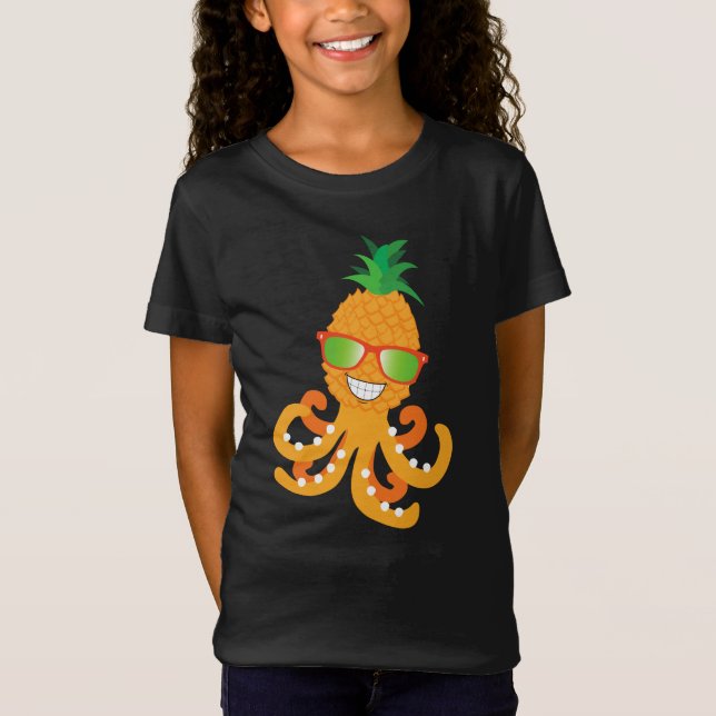 FUNNY SMILING EXOTIC TROPICAL PINEAPPLE OCTOPUS T- T SHIRT (Framsida)