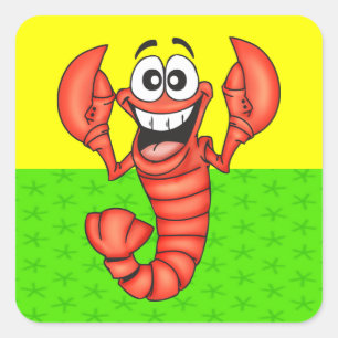 Funny Smiling Lobster Fyrkantigt Klistermärke