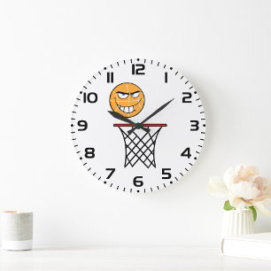 Funny Smirking Basketball Ansikte Dunking Stor Klocka
