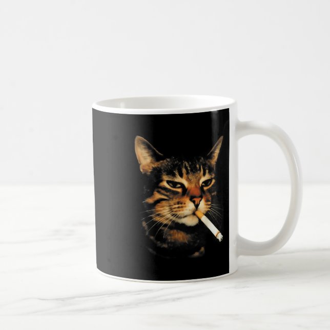 Funny Smoking Cat Cigarette Kitten Meme Stupid Bra Kaffemugg (Höger)