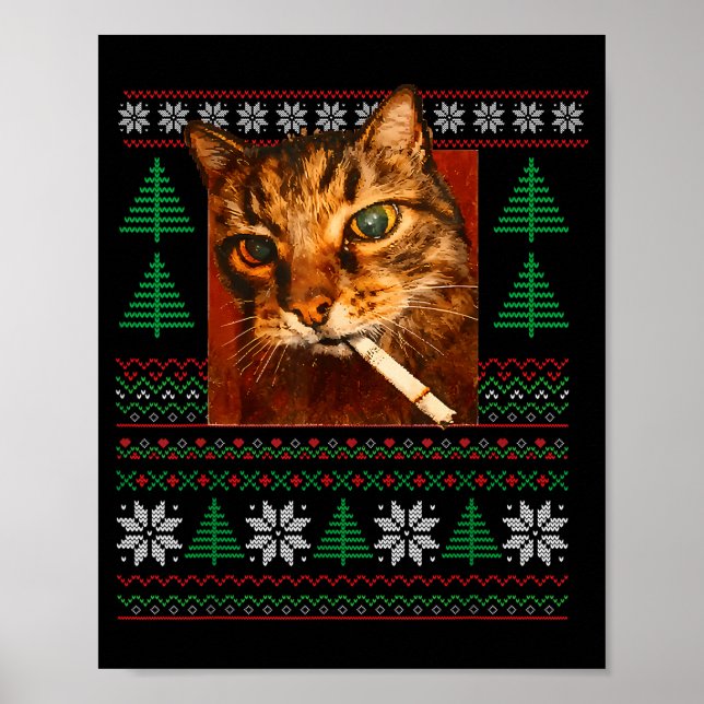 Funny Smoking Cat Meme Christmas Ugly  Poster (Framsidan)