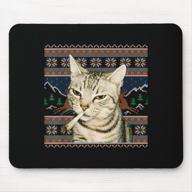 Funny Smoking Cat Meme Christmas Ugly Sweater Cat  Musmatta (Framsidan)