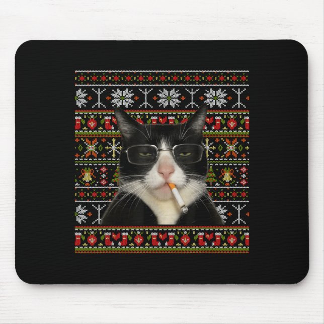 Funny Smoking Cat Meme Christmas Ugly Sweater Cat  Musmatta (Framsidan)