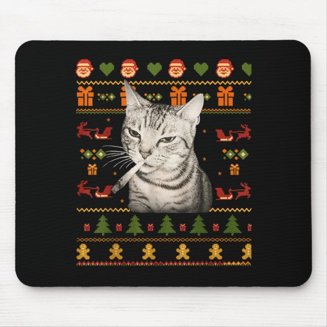 Funny Smoking Cat Meme Christmas Ugly Sweaters For Musmatta (Framsidan)