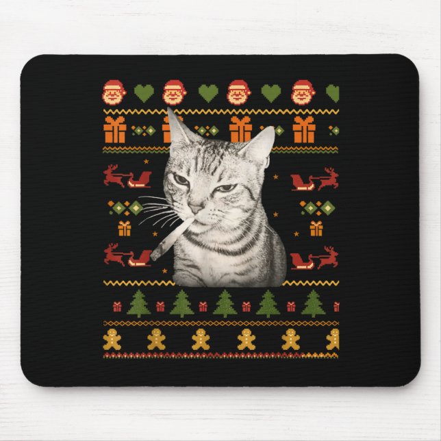 Funny Smoking Cat Meme Christmas Ugly Sweaters For Musmatta (Framsidan)
