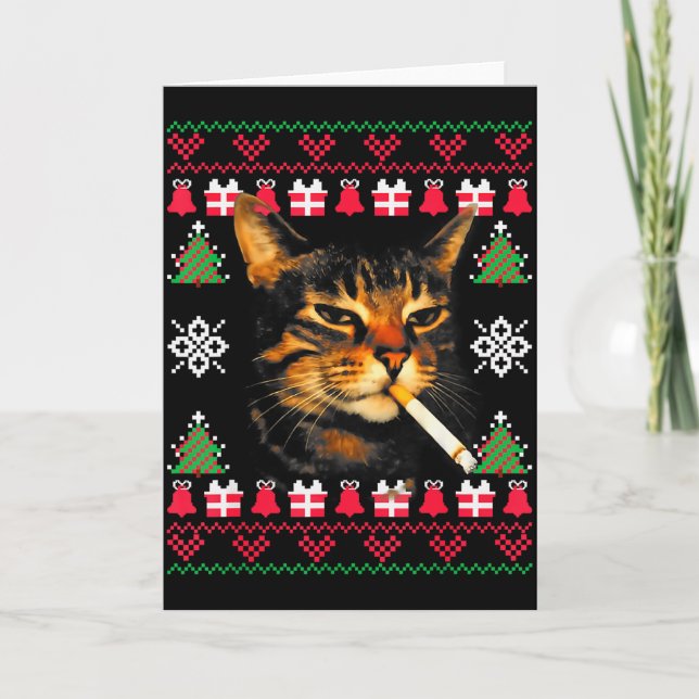 Funny Smoking Cat Meme Ugly Christmas Sweater For  Kort (Framsida)
