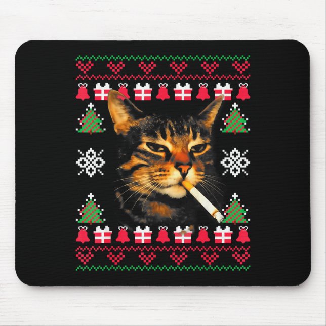 Funny Smoking Cat Meme Ugly Christmas Sweater For  Musmatta (Framsidan)