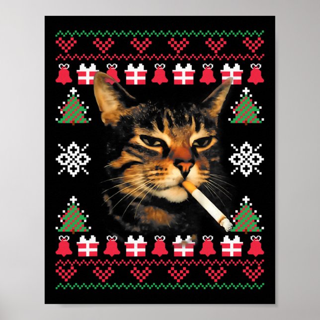 Funny Smoking Cat Meme Ugly Christmas Sweater For  Poster (Framsidan)