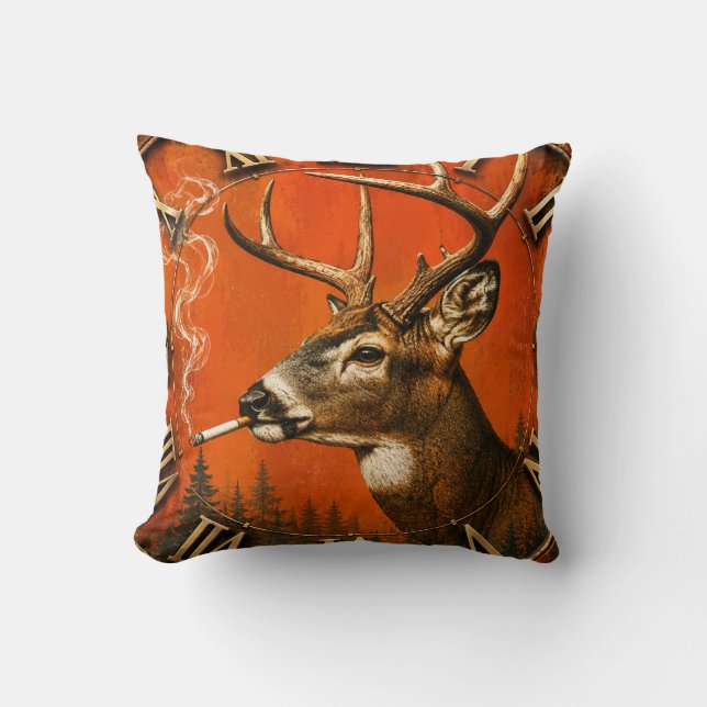 Funny Smoking Deer Rustic Hunting Cabin  Kudde (Framsida)