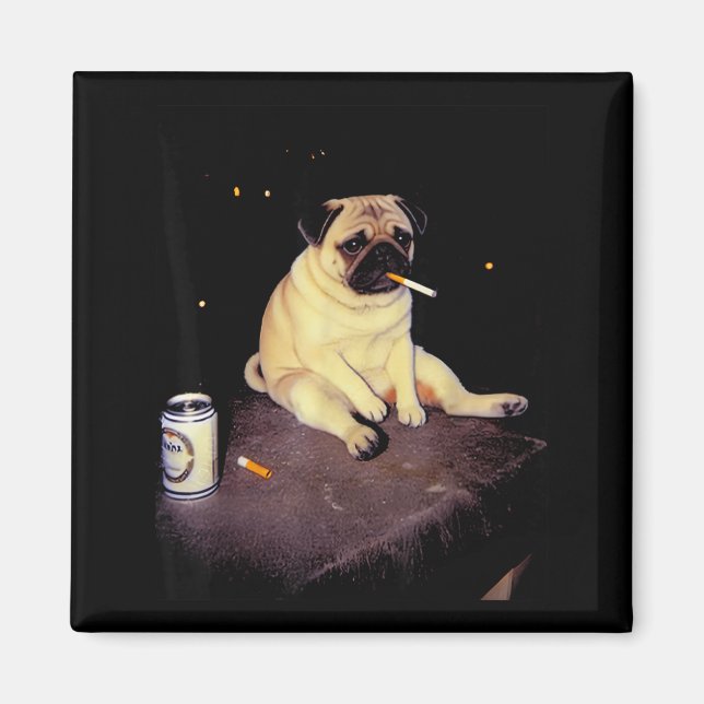 Funny Smoking Dog Pug Meme  Magnet (Framsidan)
