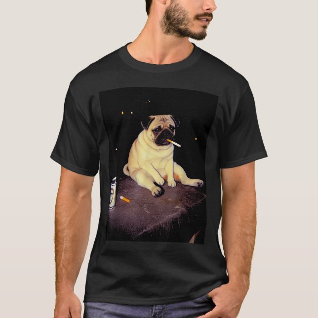 Funny Smoking Dog Pug Meme  T Shirt (Framsida)