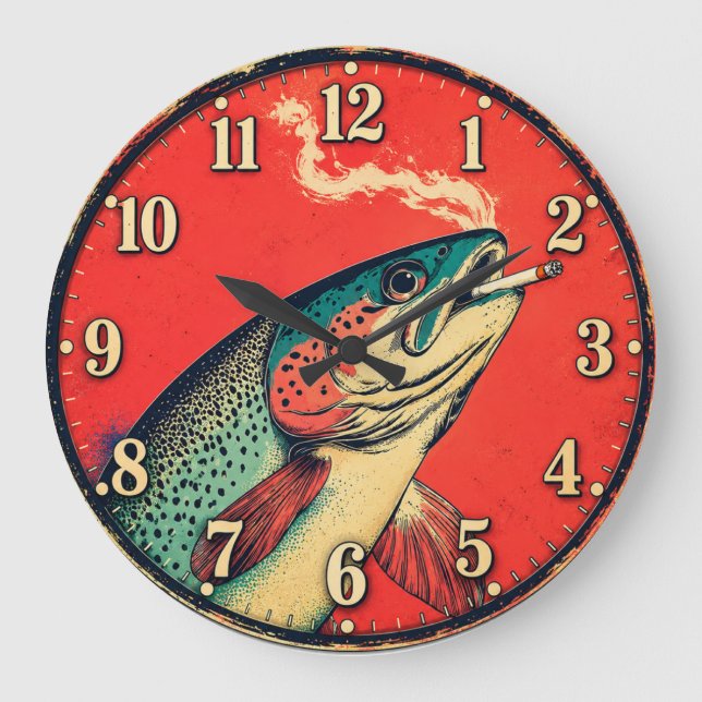 Funny Smoking Fish Fisherman  Stor Klocka (Framsida)