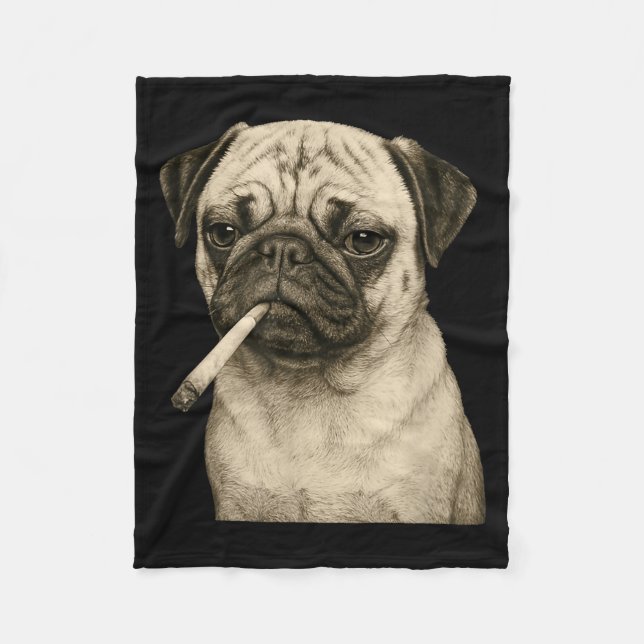 Funny Smoking Pug Dog Cigarette Gen Z Meme Graphic Fleecefilt (Framsidan)