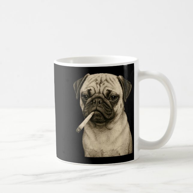Funny Smoking Pug Dog Cigarette Gen Z Meme Graphic Kaffemugg (Höger)