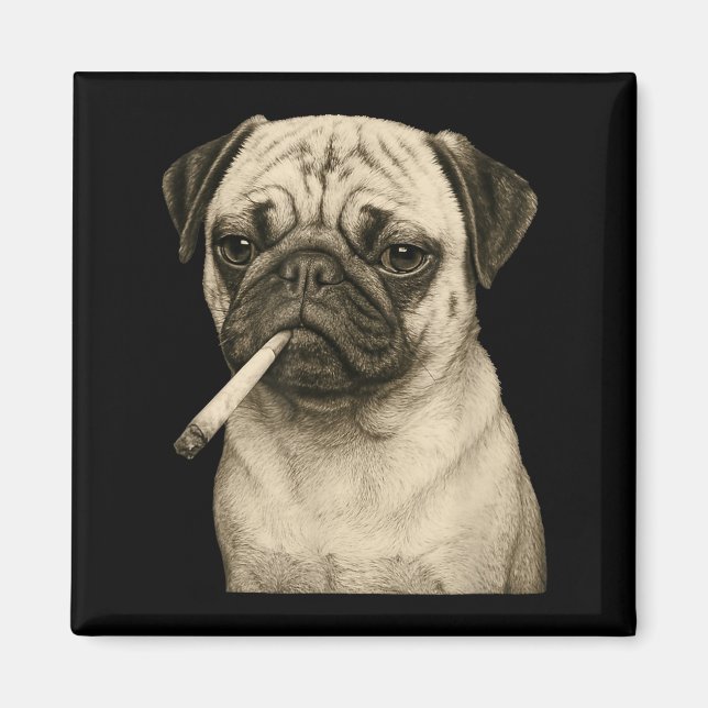 Funny Smoking Pug Dog Cigarette Gen Z Meme Graphic Magnet (Framsidan)