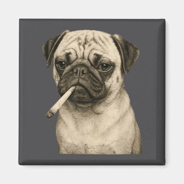 Funny Smoking Pug Dog Cigarette Gen Z Meme Graphic Magnet (Framsidan)