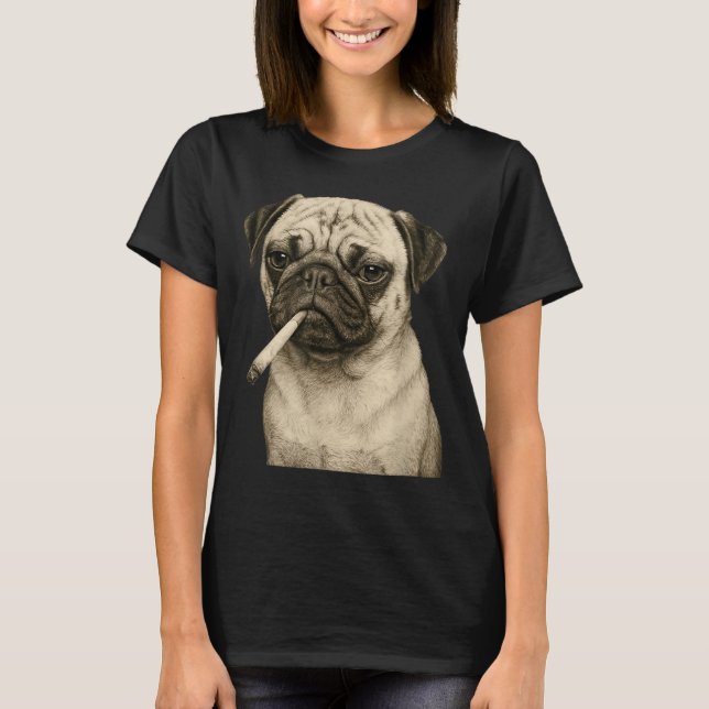 Funny Smoking Pug Dog Cigarette Gen Z Meme Graphic T Shirt (Framsida)