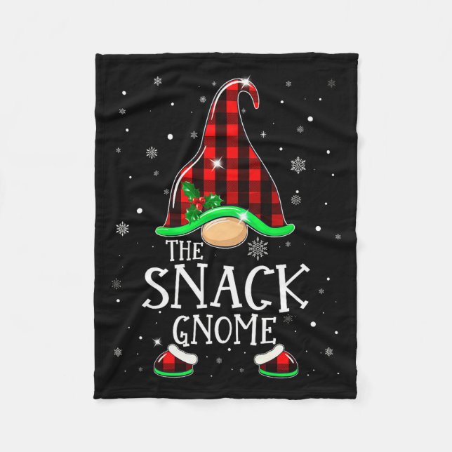 Funny Snack Gnome Buffalo Plaid Matching Christmas Fleecefilt (Framsidan)